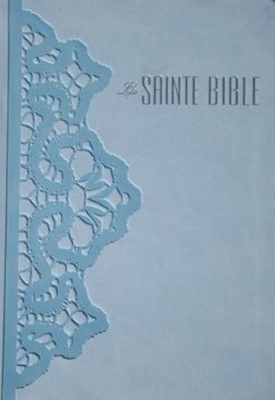 Bible de couleur bleu ciel avec un motif dentelle en relief