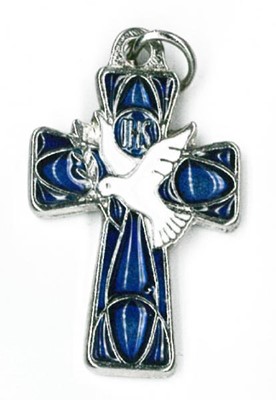 Croix argentée émail bleu foncé 25mm