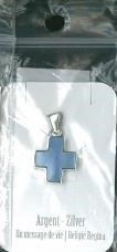 Pendentif croix, argent nacré bleu