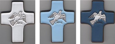 Croix colombe en céramique 8,5 x 14 cm