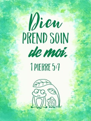 Tableau aquarelle enfant "Dieu prend soin de moi. 1 Pierre 5:7"
