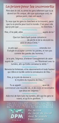 Carte de proclamation "La prière pour les inconvertis"