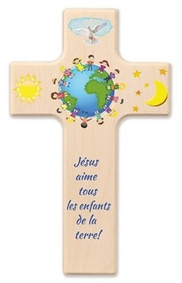 CROIX EN BOIS ENFANT JESUS AIME TOUS