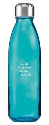 Bouteille en verre bleue "Tu es la source de vie" Ps 36.10