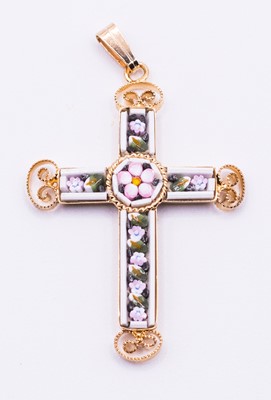 Pendentif croix blanc mosaïque bizantine 4x2.5