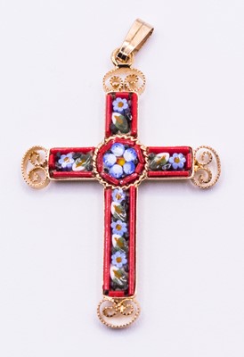 Pendentif croix rouge mosaïque bizantine 4x2.5