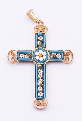 Pendentif croix bleu clair mosaïque bizantine 4x2.5