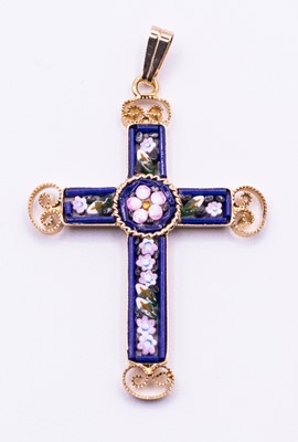 Pendentif croix bleu marine mosaïque bizantine 4x2.5