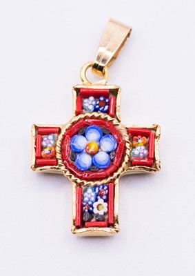 Pendentif croix rouge mosaïque bizantine 2x1.5