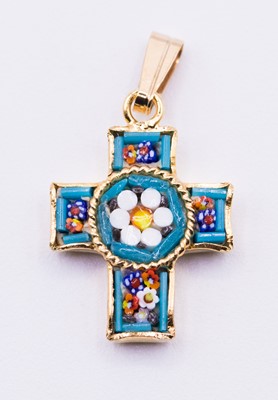 Pendentif croix bleu clair mosaïque bizantine 2x1.5