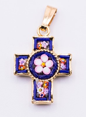 Pendentif croix bleu marine mosaïque bizantine 2x1.5