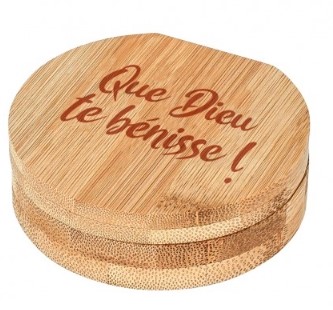 Boîte à bijoux en bambou avec miroir Que Dieu te bénisse !