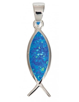 Pendentif ichtus en argent et nacre bleue