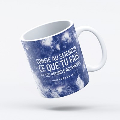 Mug marbre "Confie au Seigneur ce que tu fais et tes projets réussiront" Pr 16.3