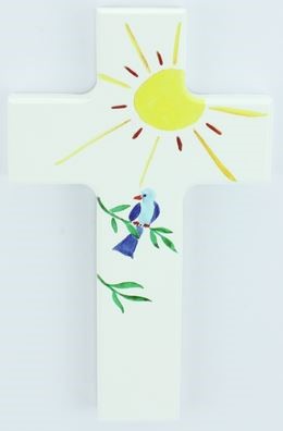 Croix en bois soleil-oiseau