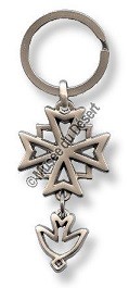 Porte-clés croix huguenote métal argenté satiné mat