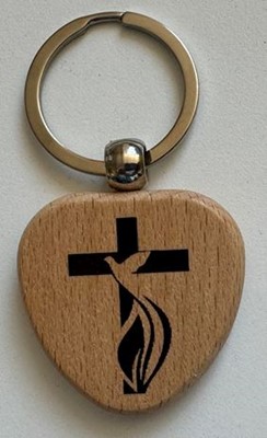 Porte-cles croix-colombe en bois