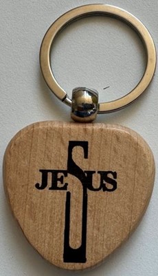 Porte-cles en bois croix-jesus, Jean 3.16