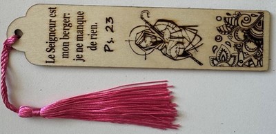 Marque page en bois - jésus berger, fleurs