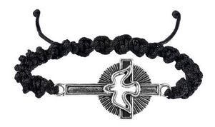 Bracelet croix Saint Esprit sur corde noir