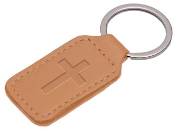 Porte-clés en simili-cuir Croix beige
