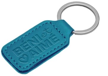 Porte-clés en simili-cuir Béni et aimé bleu outremer