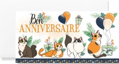 Carte double maxi anniversaire chats, ballons et cadeaux Lam 3. 22-23