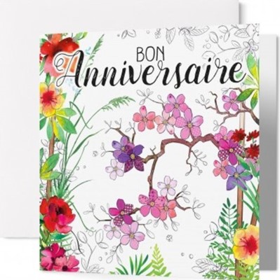Carte double anniversaire branche fleurie Lam 3 22.23