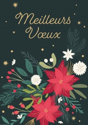 Carte postale bonne année bouquet dessiné sur fond vert