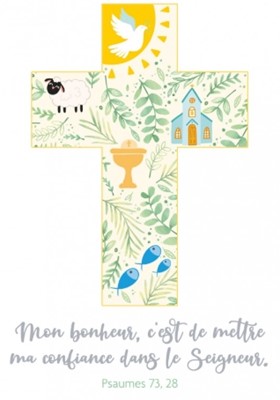Carte postale avec verset Croix dessinée avec symboles