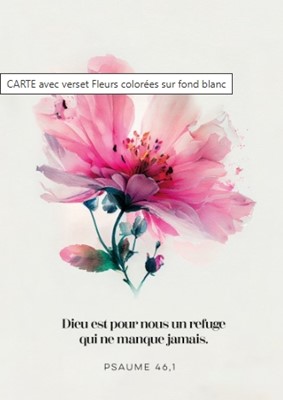 Carte postale avec verset fleurs colorées sur fond blanc