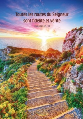Carte postale avec verset chemin dans les calanques au coucher du soleil