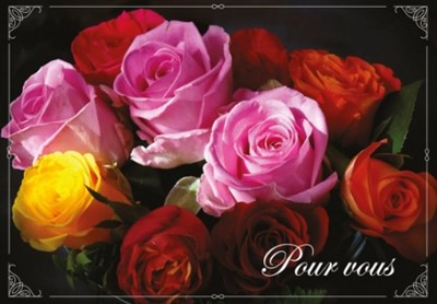 Carte double citation bouquet de roses de couleurs variées