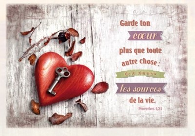 Carte double verset cœur en bois et clé