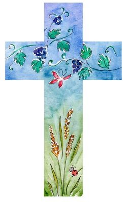 Croix en bois : papillon,raisins, coccinelle