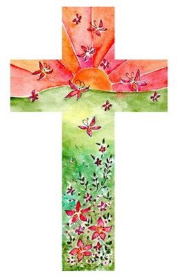 Croix en bois : papillons rouge