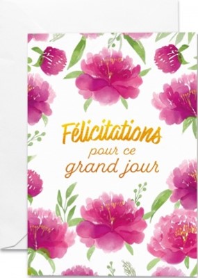 Carte double communion fleurs violettes et doré