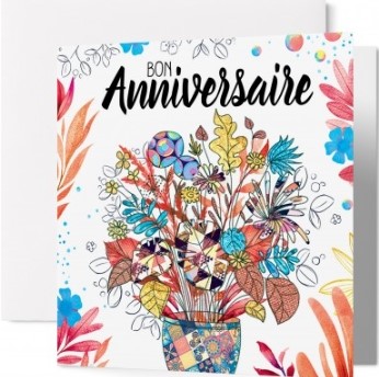 Carte double anniversaire grand bouquet de fleurs multicolores