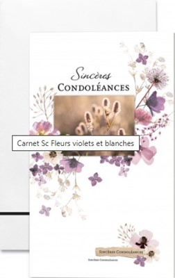 Carte double condoléances fleurs violets et blanches