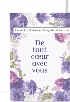 Carte double condoléances bouquets de fleurs violettes