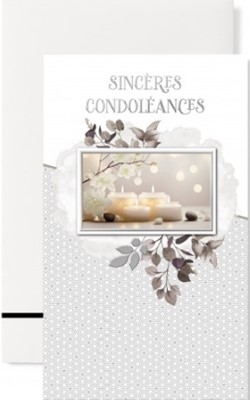 Carte double condoléances bougies jaunes et blanches