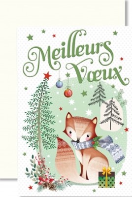 Carte double fin année renard dessiné