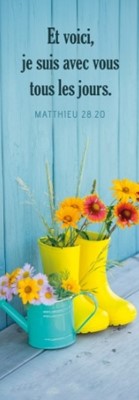 Marque-pages bottes jeunes, arrosoir bleu et fleurs