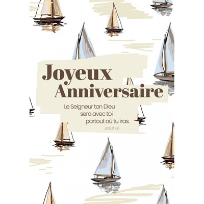 Carte postale anniversaire avec verset Motif de voiliers sur l'eau