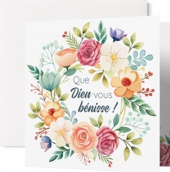 Carte double mariage couronne de fleurs en aquarelle