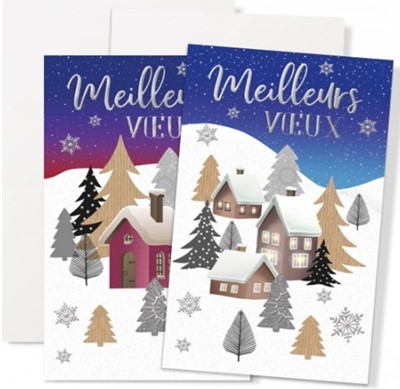 Lot 5 mignonnettes Bonne Année maisons dans la neige