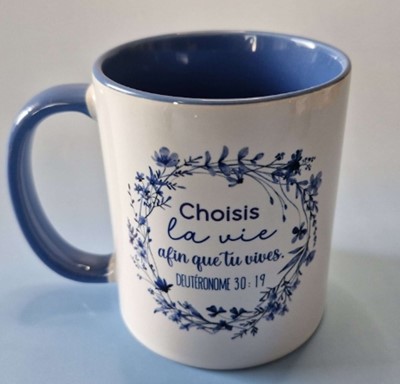Mug bleu couronne de fleurs