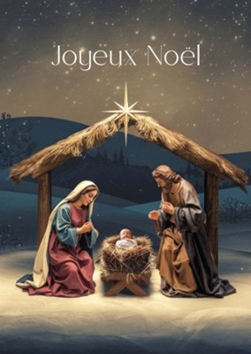 Carte postale joyeux Noël Crèche traditionnelle avec Jésus, Marie et Joseph