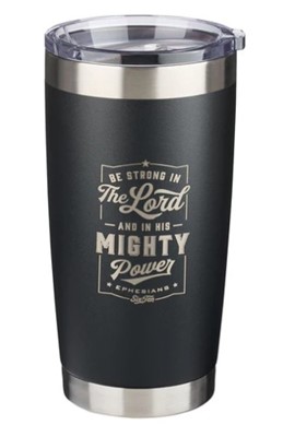 Mug  de voyage en acier inoxydable Be strong with the Lord -  avec paille réutilisable