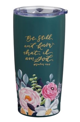 Mug  de voyage en acier inoxydable Be Still Bleu Sarcelle - Psaume 46-10